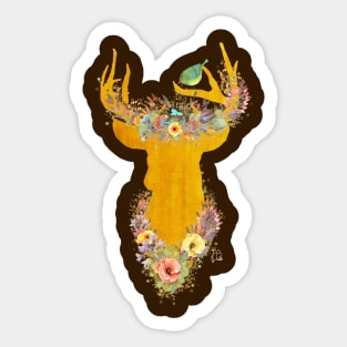 Enchanted Forest, golden buck, birds nest, flowers, bird Sticker